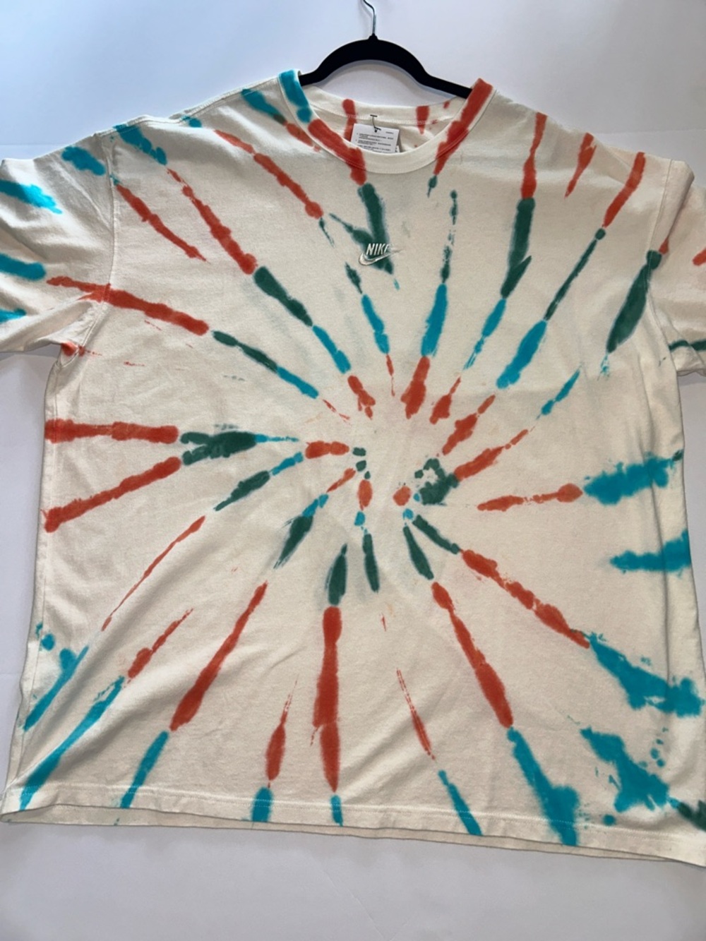 Nike Men’s Spiral Tie-Dye Tee in Teal, Coral & Forest on Cream